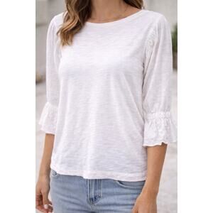Goldie White Pima Cotton Ruffle Sleeve Top XS